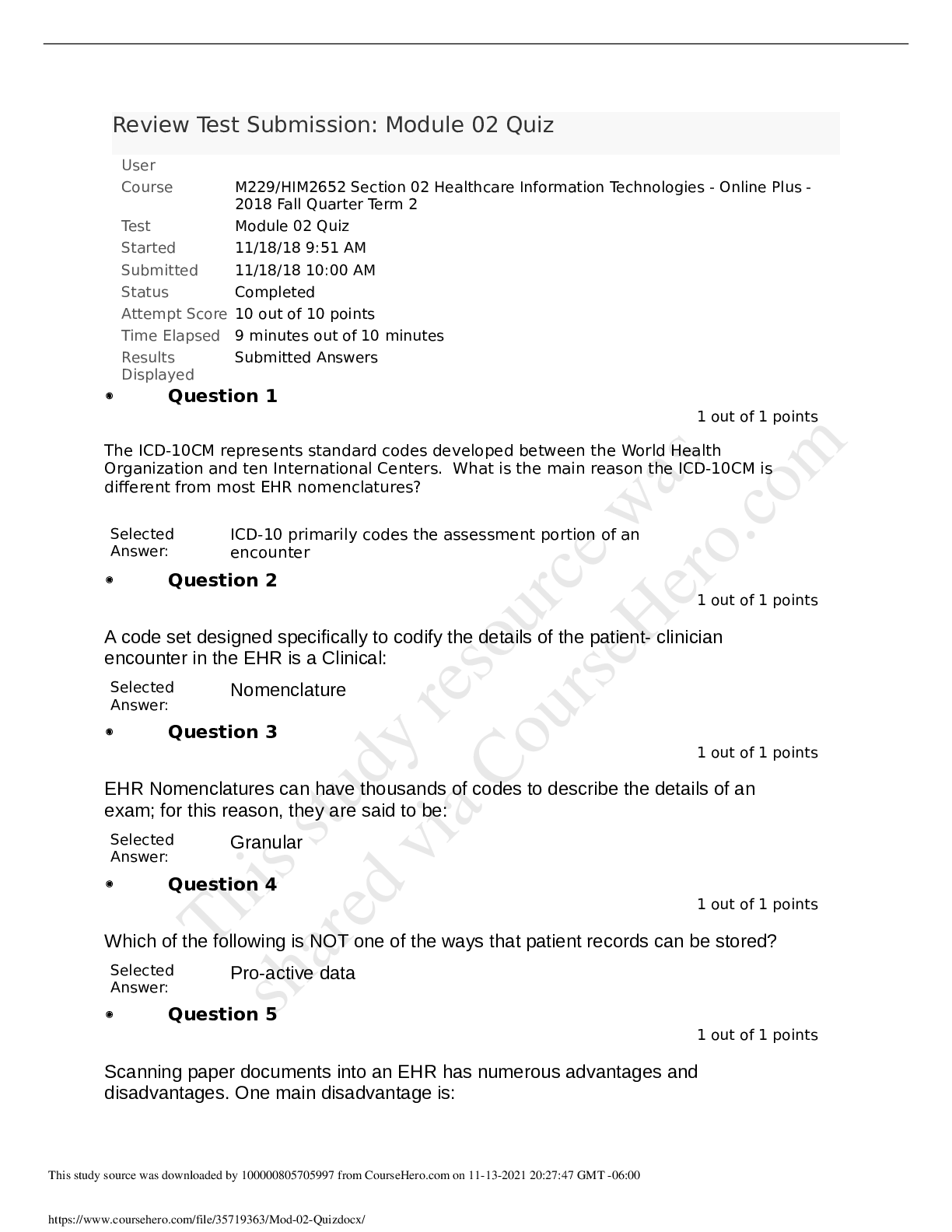 Preview image of HIM2652 Module 2 Quiz 2 document
